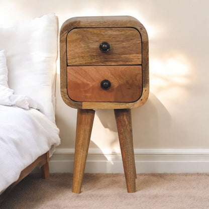 Extra Mini Curved Oak-ish Bedside . 100% Solid Mango Wood
