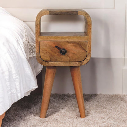 Extra Mini Oakish Curve Bedside. 100% Solid Mango Wood