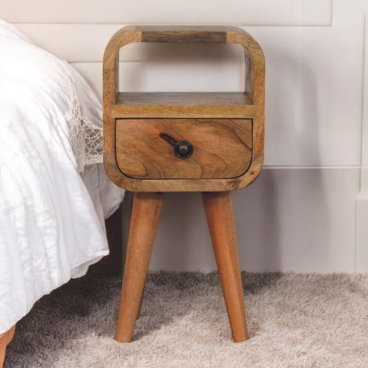 Extra Mini Oakish Curve Bedside. 100% Solid Mango Wood