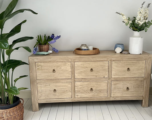 Ferringhi Chest of Drawers. Reclaimed Elm. 6 Drawers