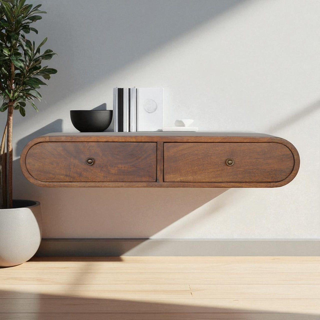 Floating Chestnut London Console. 100% Solid Mango Wood