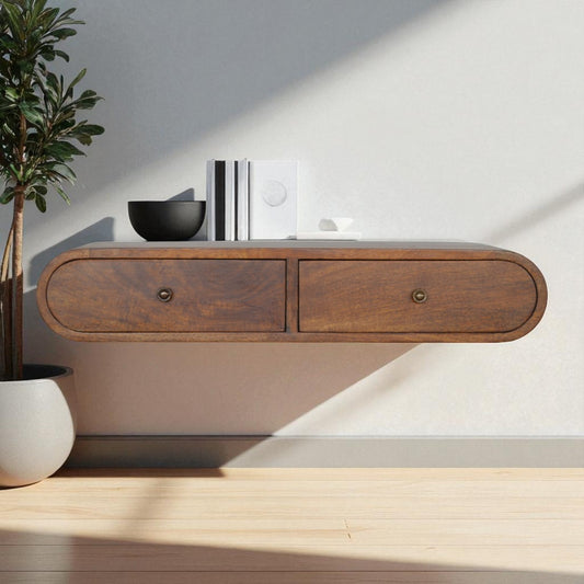 Floating Chestnut London Console. 100% Solid Mango Wood