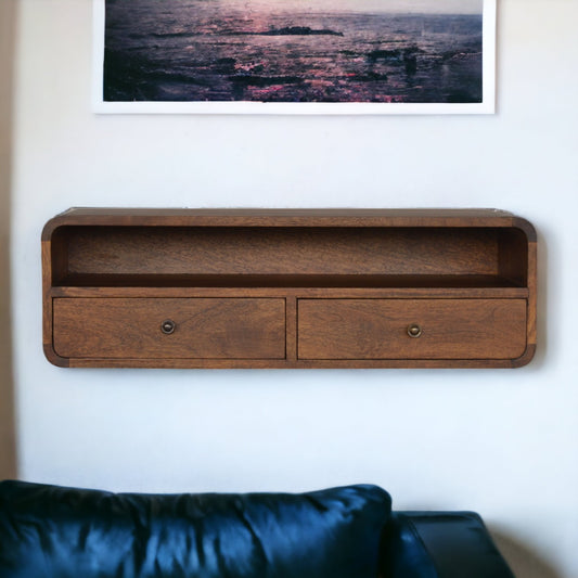 Floating Chestnut Open Console 100% Solid Mango Wood