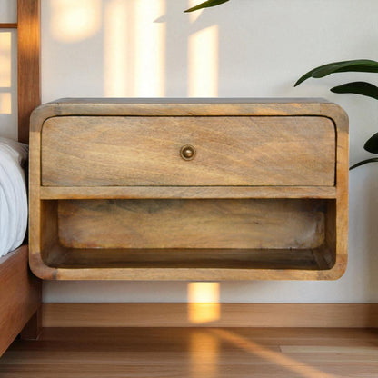 Floating Curve Open Slot Bedside. 100% Solid Mango Wood