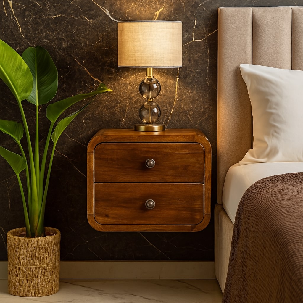 Floating Mini Chestnut Bedside. 100% solid mango wood