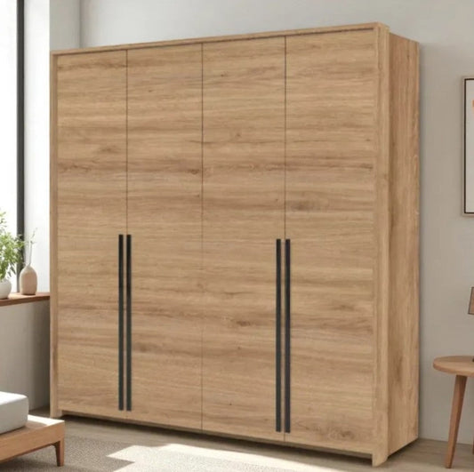 Genua 4-Door Wardrobe - Wild Oak with Black Handles, Modern Rustic Storage 210cm