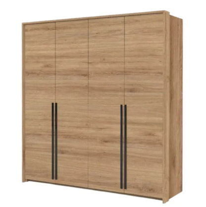 Genua 4-Door Wardrobe - Wild Oak with Black Handles, Modern Rustic Storage 210cm