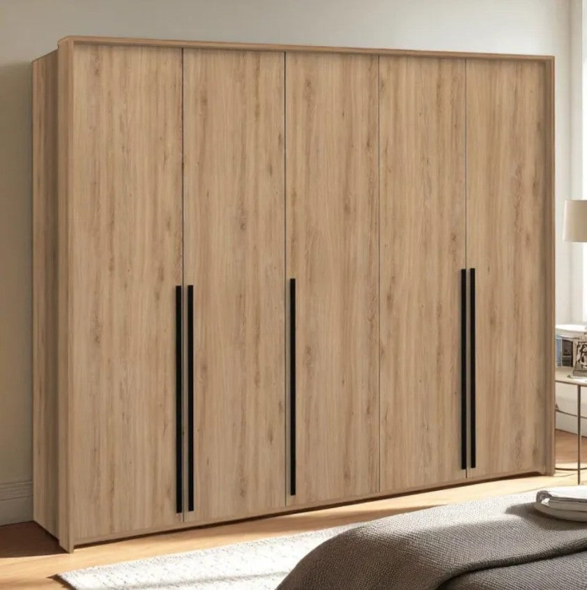 Genua 5-Door Wardrobe - 4 Colour Options 255cm Wide