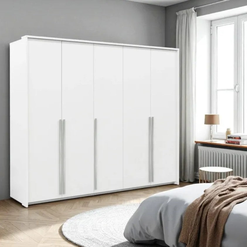 Genua 5-Door Wardrobe - 4 Colour Options 255cm Wide