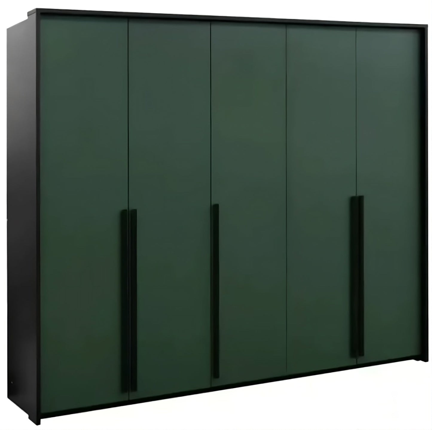 Genua 5-Door Wardrobe - Bottle Green with Black Handles, Large Contemporary Storage W255 x H217 x D65cm