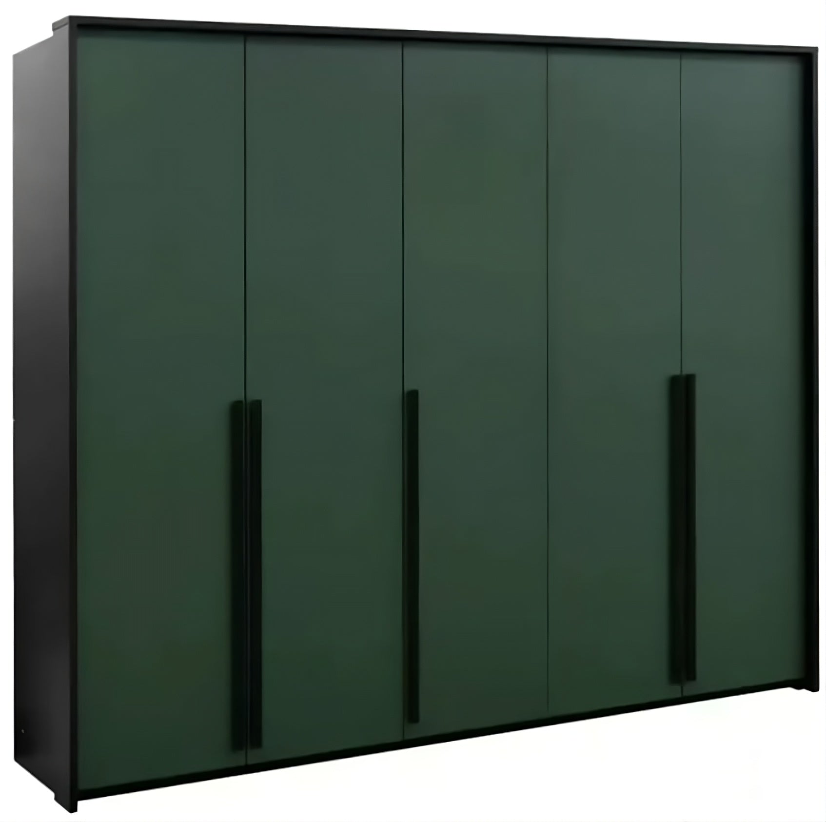 Genua 5-Door Wardrobe - Bottle Green with Black Handles, Large Contemporary Storage W255 x H217 x D65cm