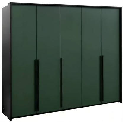 Genua 5-Door Wardrobe - Bottle Green with Black Handles, Large Contemporary Storage W255 x H217 x D65cm
