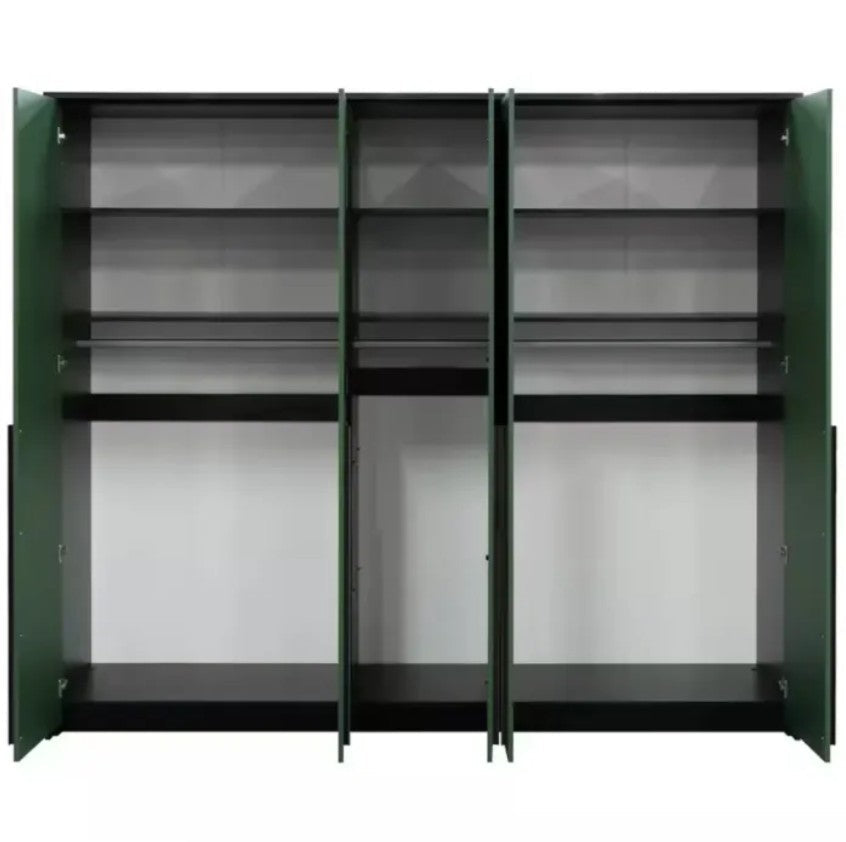 Genua 5-Door Wardrobe - Bottle Green with Black Handles, Large Contemporary Storage W255 x H217 x D65cm