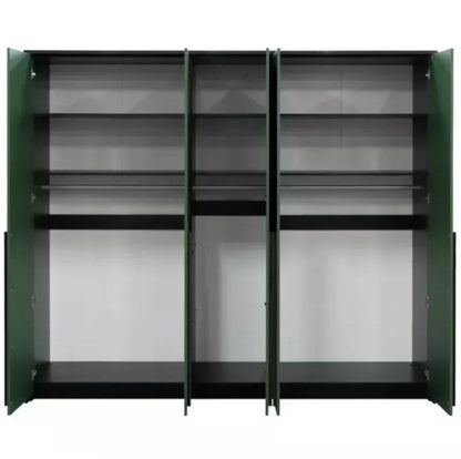 Genua 5-Door Wardrobe - Bottle Green with Black Handles, Large Contemporary Storage W255 x H217 x D65cm