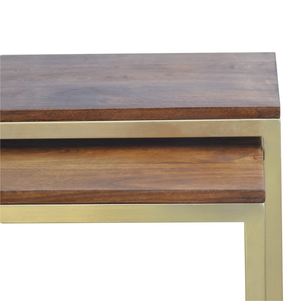 Gold Coffee Table - Set of 3 - 100% Solid Mango Wood Tops