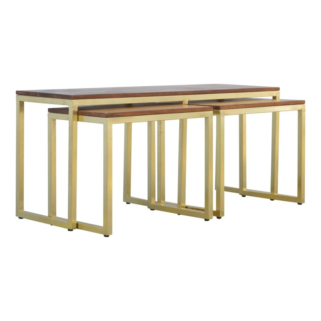 Gold Coffee Table - Set of 3 - 100% Solid Mango Wood Tops