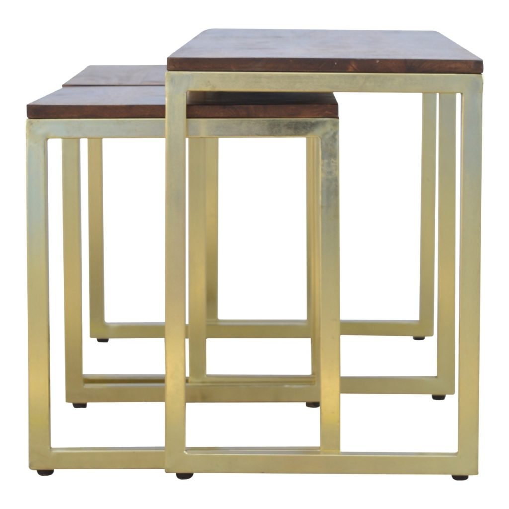 Gold Coffee Table - Set of 3 - 100% Solid Mango Wood Tops