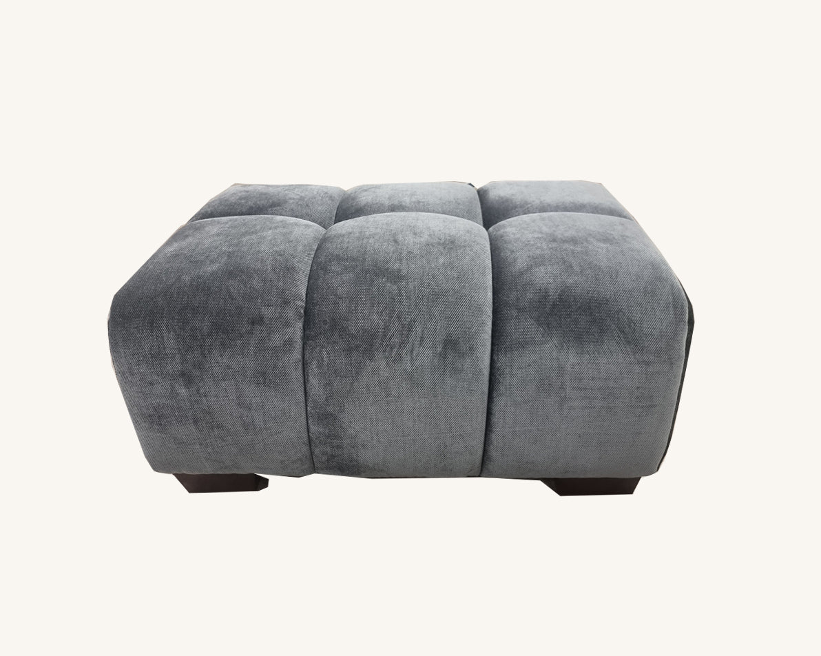 Thee Aluxo Harlem Grey Steel Velvet footstool in bubble sofa style.