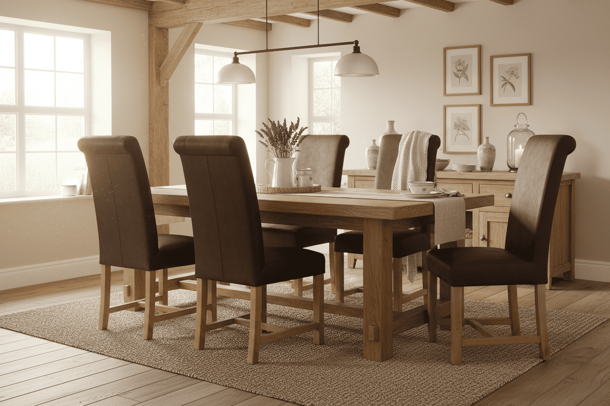 Henley Dining Chair Full Genuine Leather. Solid Oak Legs - 3 Colours Available