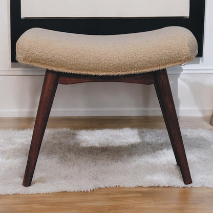 Honey Caramel Boucle Cream Curved Bench. 100% Solid Mango Wood