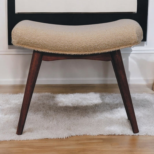 Honey Caramel Boucle Cream Curved Bench. 100% Solid Mango Wood