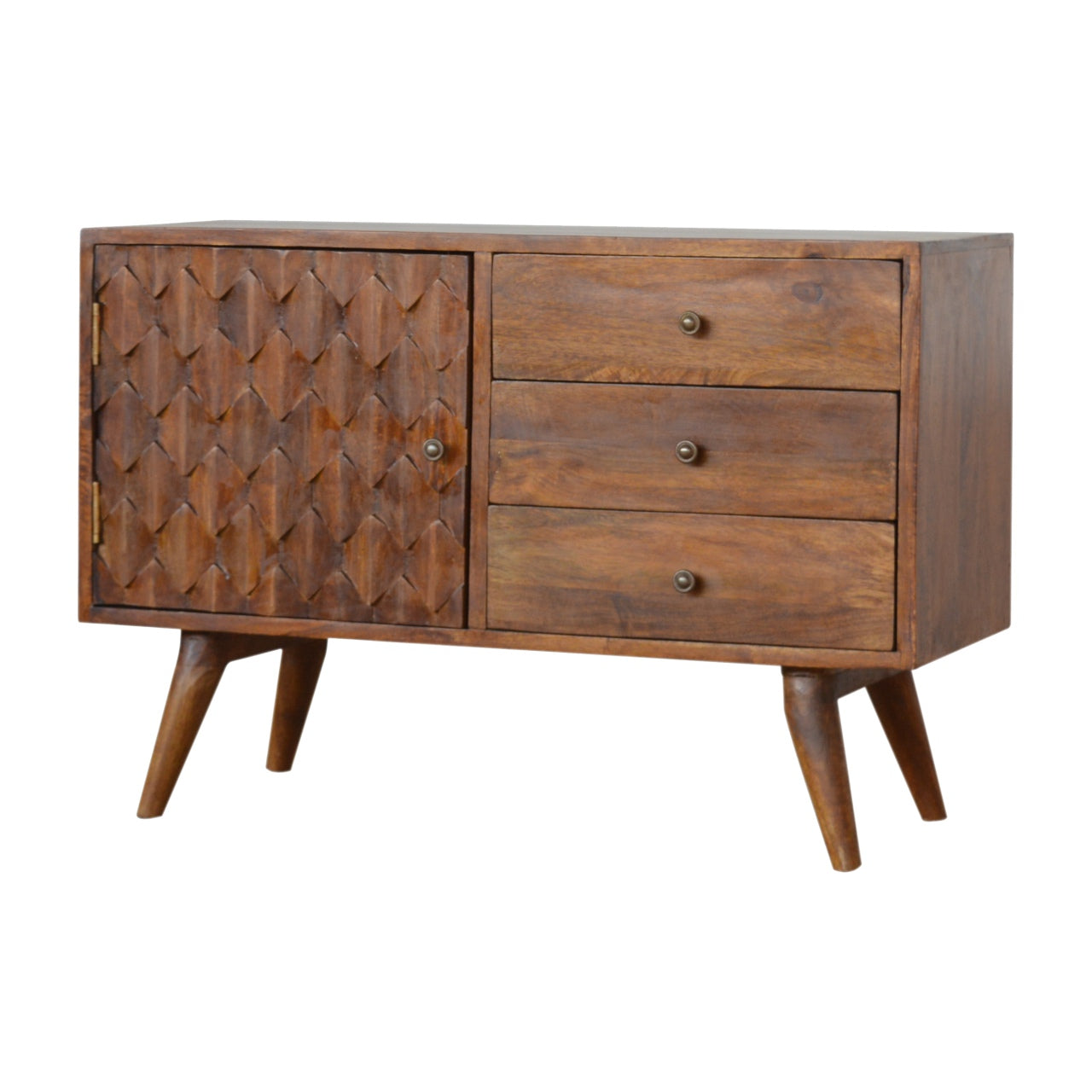 Carved Chestnut Sideboard 100% Solid Mango Wood