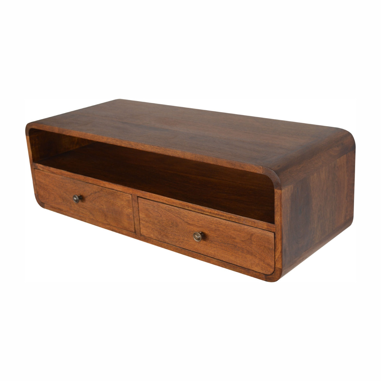 Floating Chestnut Open Console 100% Solid Mango Wood