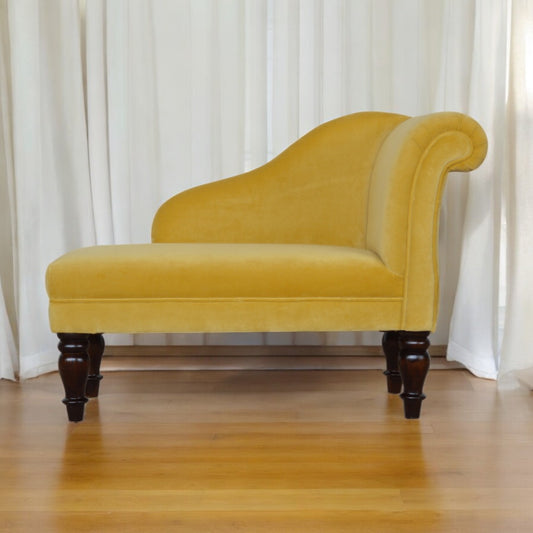 Mustard Velvet Chaise Mango Wood Legs