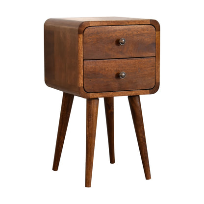 Mini Chestnut Curved Bedside 100% Solid Mango Wood