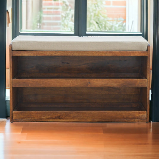Mud Linen Pull out Shoe Bench 100% Solid Mango Wood