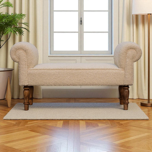 Boucle Cream Bench with Solid Mango Wood Legs