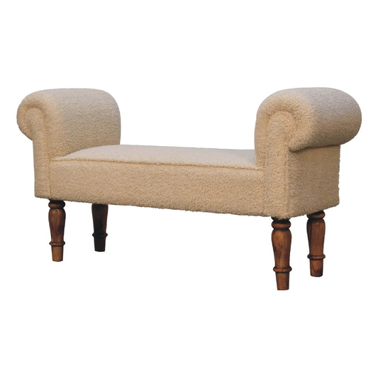 Boucle Cream Bench Mango Wood Legs Upholstered Boucle Material