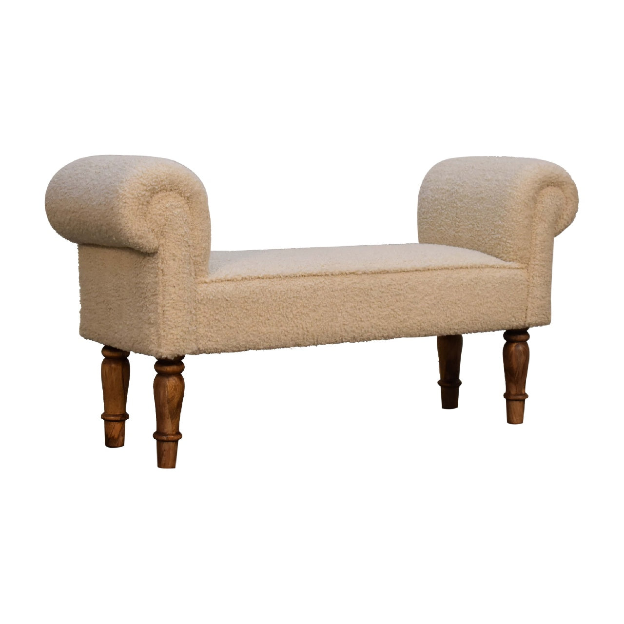 Boucle Cream Bench Mango Wood Legs Upholstered Boucle Material