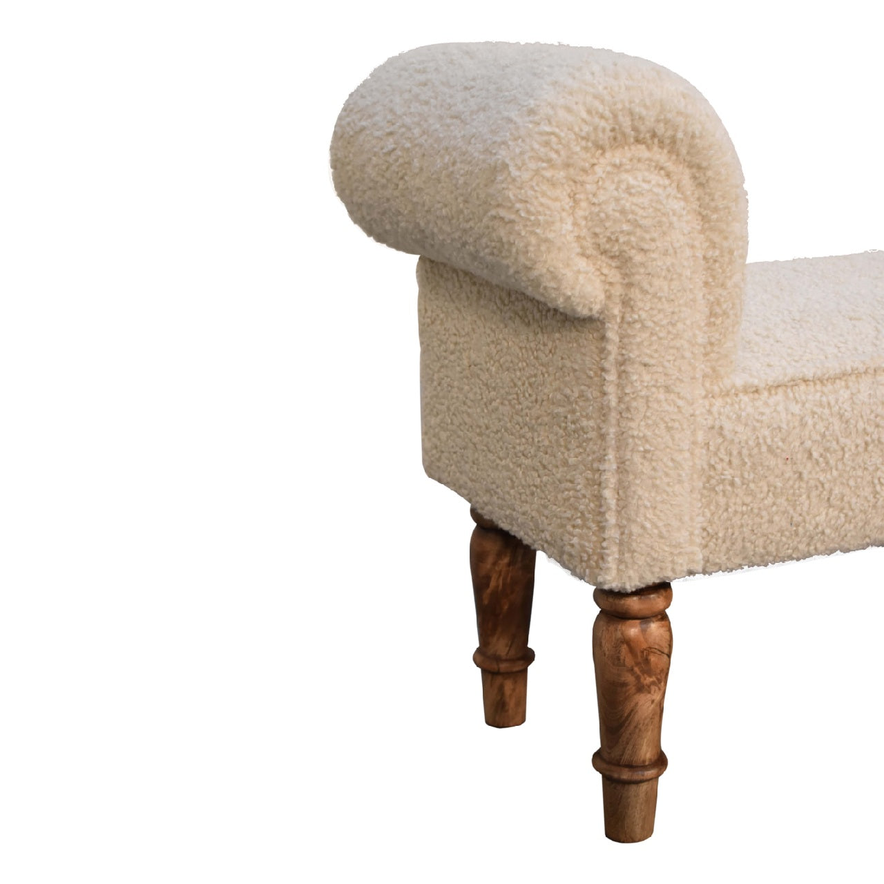 Boucle Cream Bench Mango Wood Legs Upholstered Boucle Material