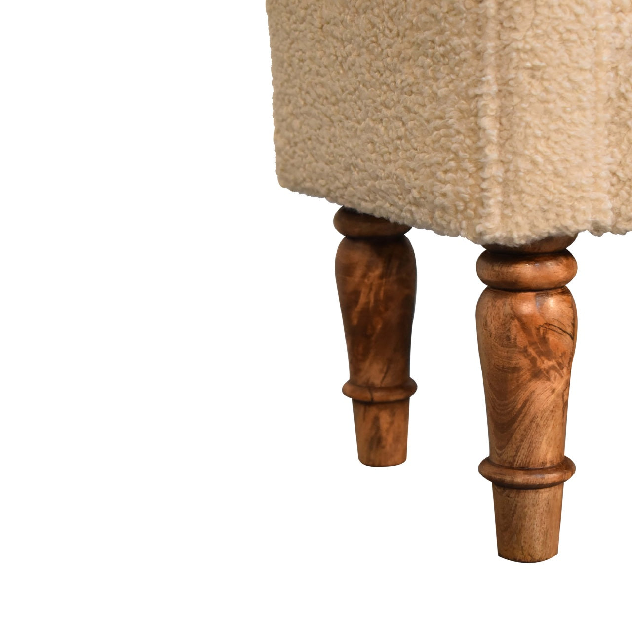 Boucle Cream Bench Mango Wood Legs Upholstered Boucle Material
