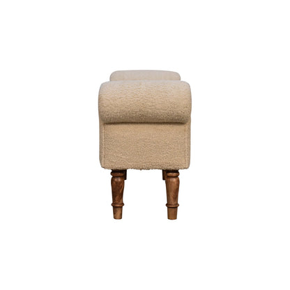 Boucle Cream Bench Mango Wood Legs Upholstered Boucle Material