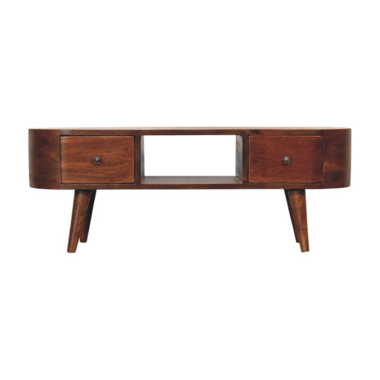 Chestnut Round Open Media Unit 100% Solid Wood Mango