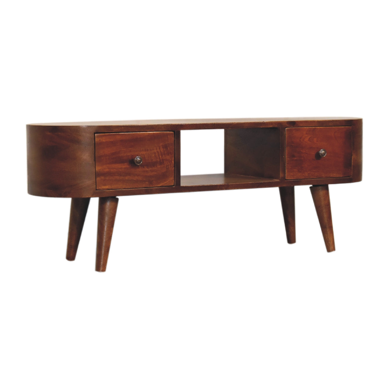 Chestnut Round Open Media Unit 100% Solid Wood Mango