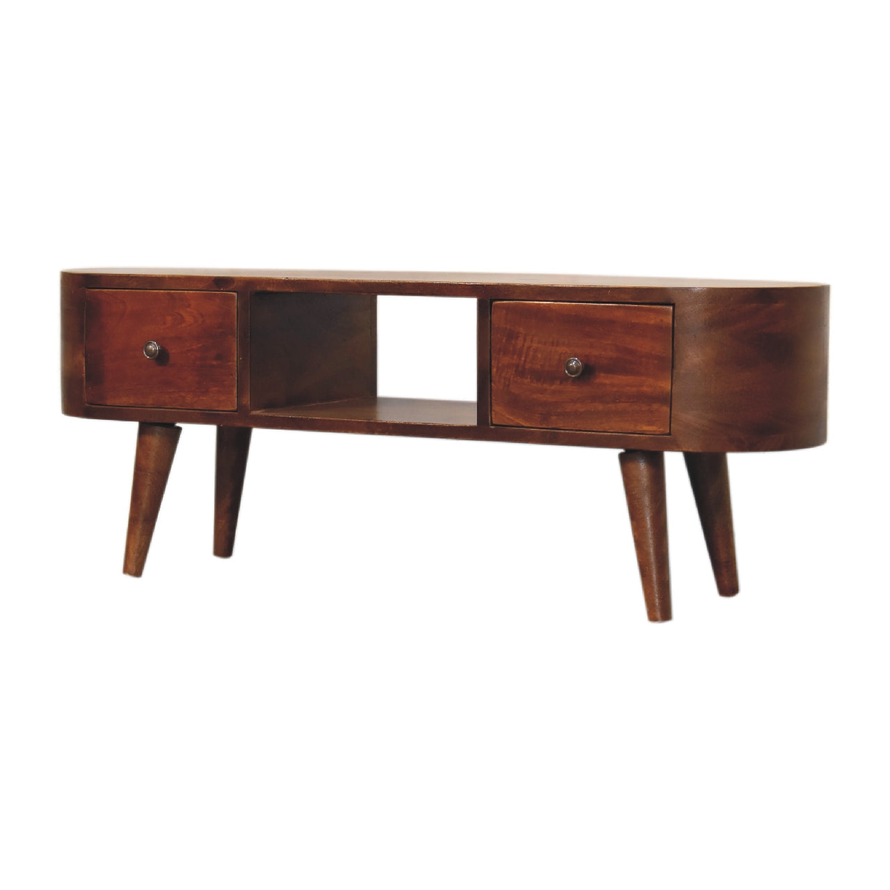 Chestnut Round Open Media Unit 100% Solid Wood Mango