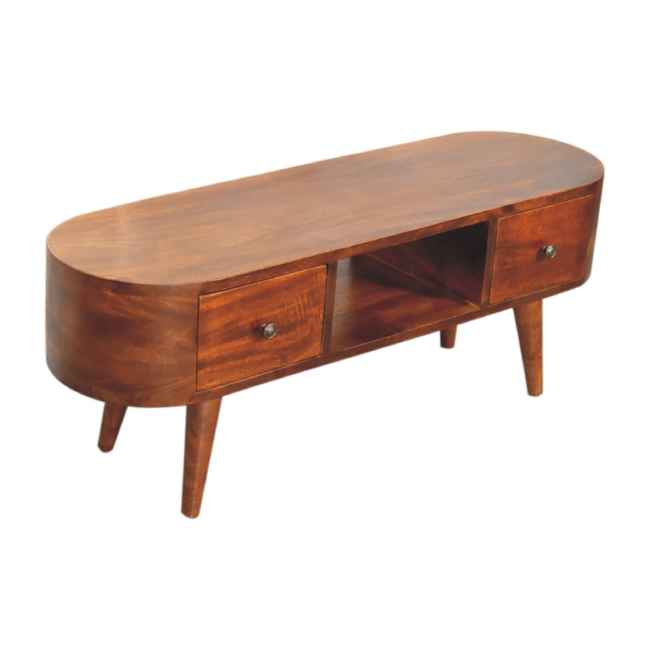 Chestnut Round Open Media Unit 100% Solid Wood Mango