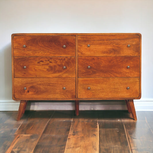 Large Curved Chestnut Chest. 100% Solid Mango Wood