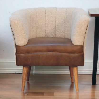 Boucle Cream Buffalo Armchair. Solid Mango Wood