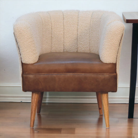 Boucle Cream Buffalo Armchair. Solid Mango Wood