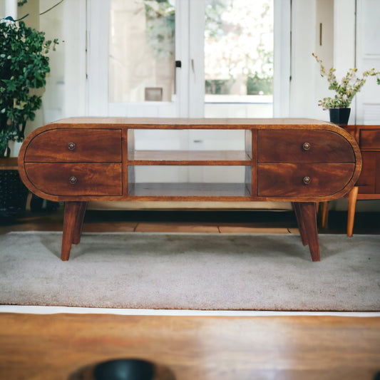 Chestnut Circular Media Unit 100% Solid Mango Wood