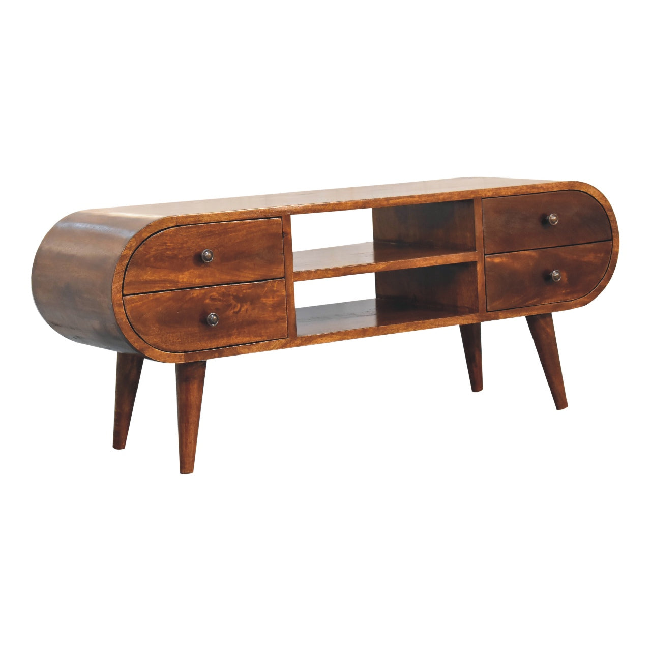 Chestnut Circular Media Unit 100% Solid Mango Wood