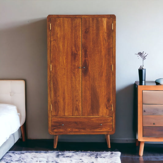 Curved Chestnut Wardrobe 100% Solid Mango Wood