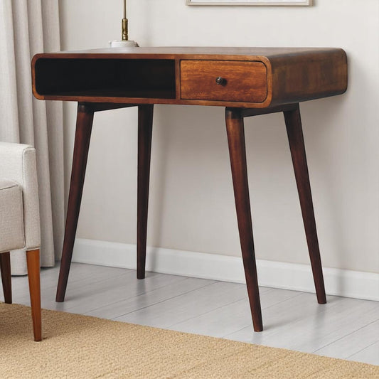 Curved Chestnut Writing Desk Solid Mango Wood
