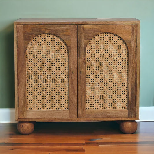 Rattan Ball Cabinet Mango Wood Construction.
