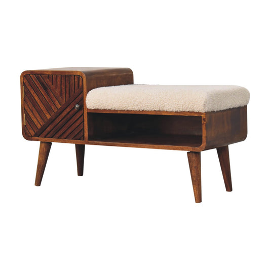 Boucle Carved Chestnut Telephone Table 100% Solid Mango Wood/Cotton & Natural Yarn Seat