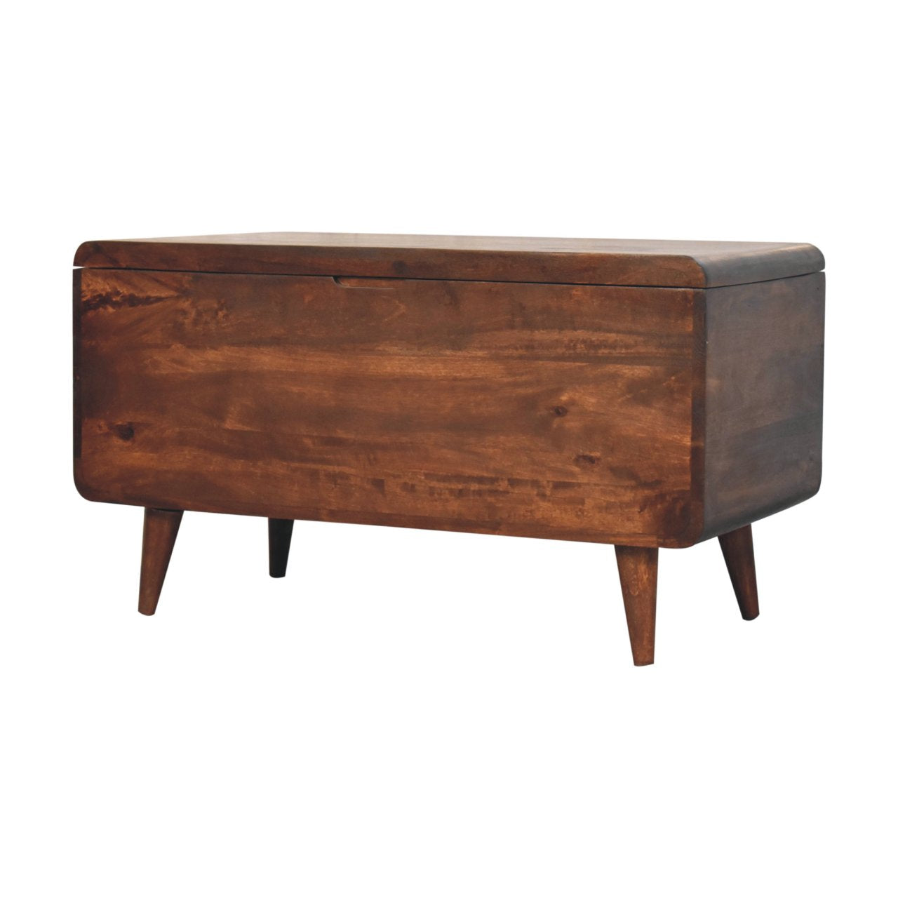 Curved California Blanket Box. Solid Mango Wood - Walnut Finish1
